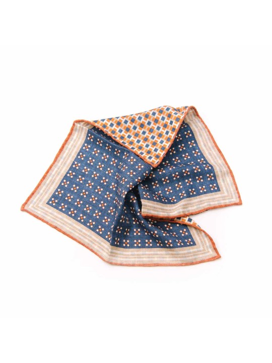 Navy/Rust Dot Pattern/Cross Neat Print Reversible Pocket Square