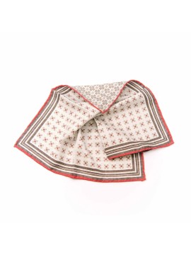 Bone/Red Dot Pattern/Cross Neat Print Reversible Pocket Square