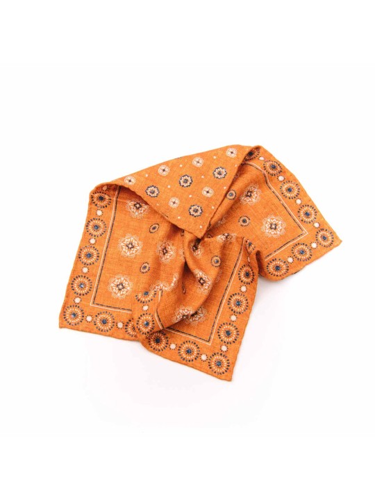 Rust Medallion/Floret Neat Print Reversible Pocket Square