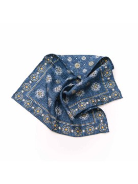 Denim Medallion/Floret Neat Print Reversible Pocket Square