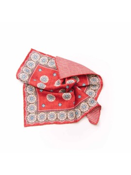 Red/Blue Medallions/Houndstooth  Print Reversible Pocket Square