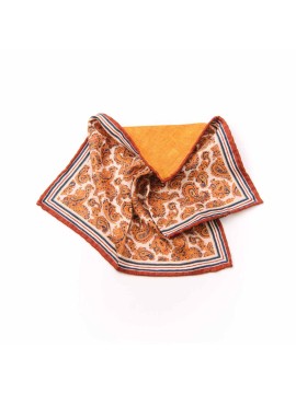 Rust Pine Paisley Print/Solid Rust Reversible Pocket Square