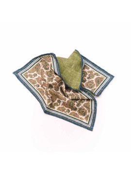 Green Pine Paisley Print/Solid Green Reversible Pocket Square