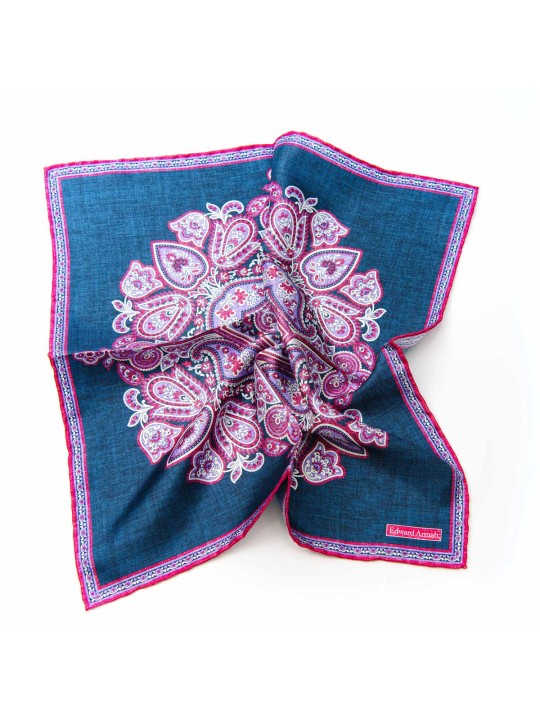 Navy/Fuchsia Persian Print Pocket Square