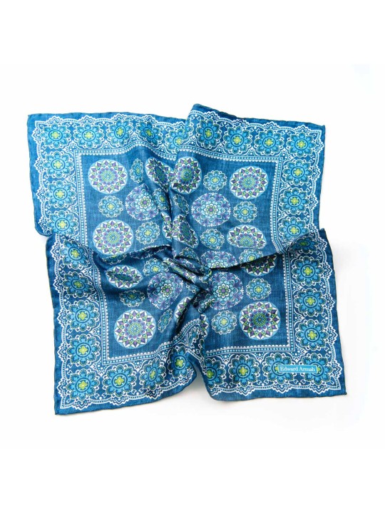 Denim/Blue Medallions Print Pocket Square