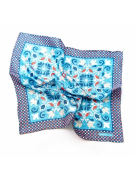 Sky/Denim/Red  Persian Print Pocket Square