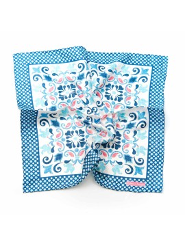 Off White/Blue/Rose Persian Print Pocket Square