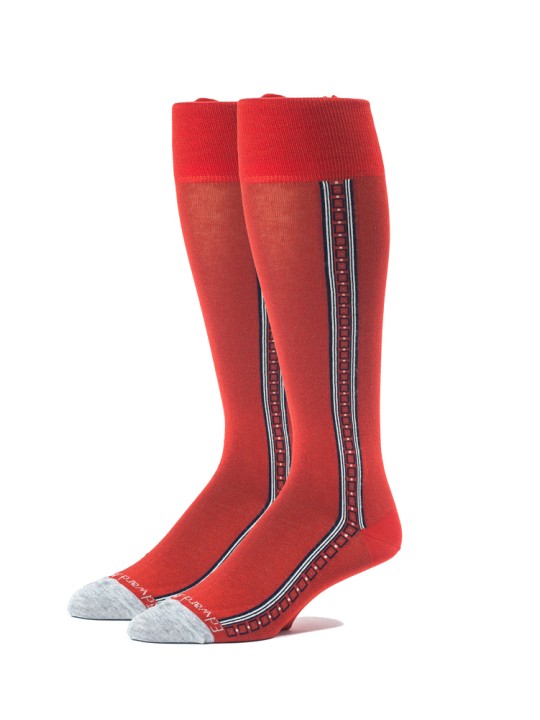 Red/Grey Oc Solid With Pattern Stripe On Sides  Socks