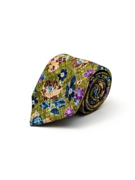 Asparagus Floral Silk Shappe Diamante Print Tie