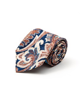 Brown/Denim/Deep Sky Blue Paisley Silk Shappe Diamante Print Tie