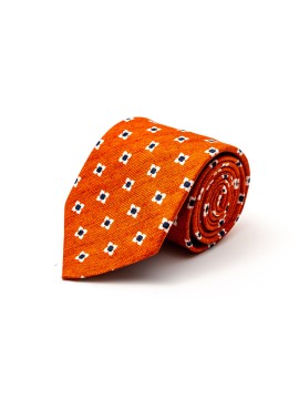 Rust/White/Navy Neat Silk Shappe Diamante Print Tie