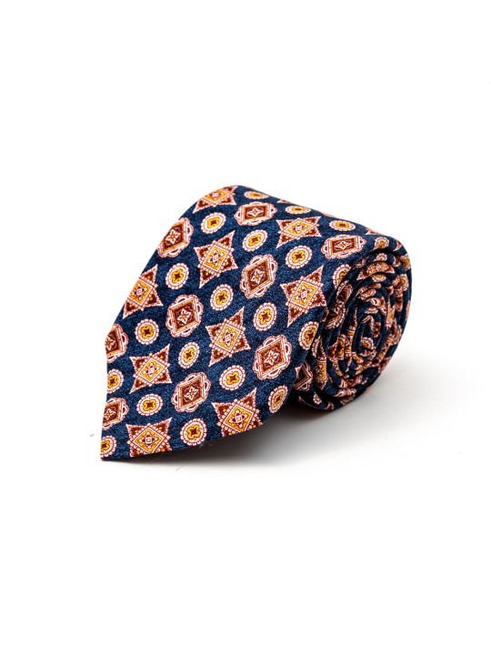 Denim/Sienna  Foulard Silk Shappe Diamante Print Tie