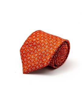 Rust/Blue Dot/Ring Neat Silk Shappe Diamante Print Tie