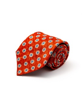 Rust/Blue Mini Medallions Silk Shappe Diamante Print Tie