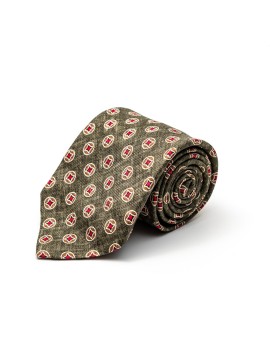 Olive/Crimson Mini Medallions Silk Shappe Diamante Print Tie