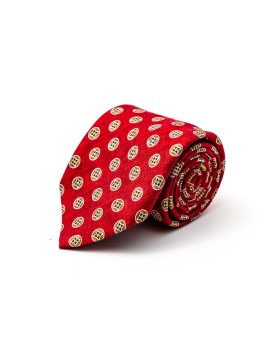 Crimson/Mustard Mini Medallions Silk Shappe Diamante Print Tie