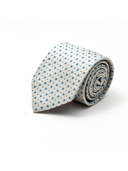 Off White/Sky Blue Floret Neat Silk Tie