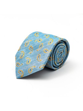 Powder Blue/Gold Almond Pines Cotton/Silk Tie