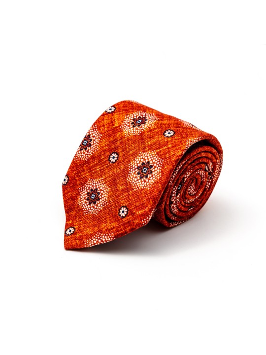 Rust Foulard Silk Shappe Diamante Tie