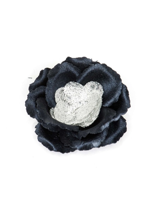 Navy/Metallic Silver Rose Boutonniere/Lapel Flower  