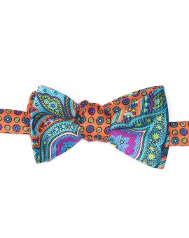 Orange Paisley/Neat Reversible Bow Tie 