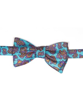 Turquoise/Orange Paisley Pines/ Floral Print Reversible Bow Tie