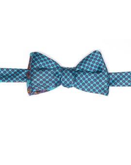 Turquoise/Orange Paisley Pines/ Floral Print Reversible Bow Tie