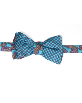 Turquoise/Orange Paisley Pines/ Floral Print Reversible Bow Tie